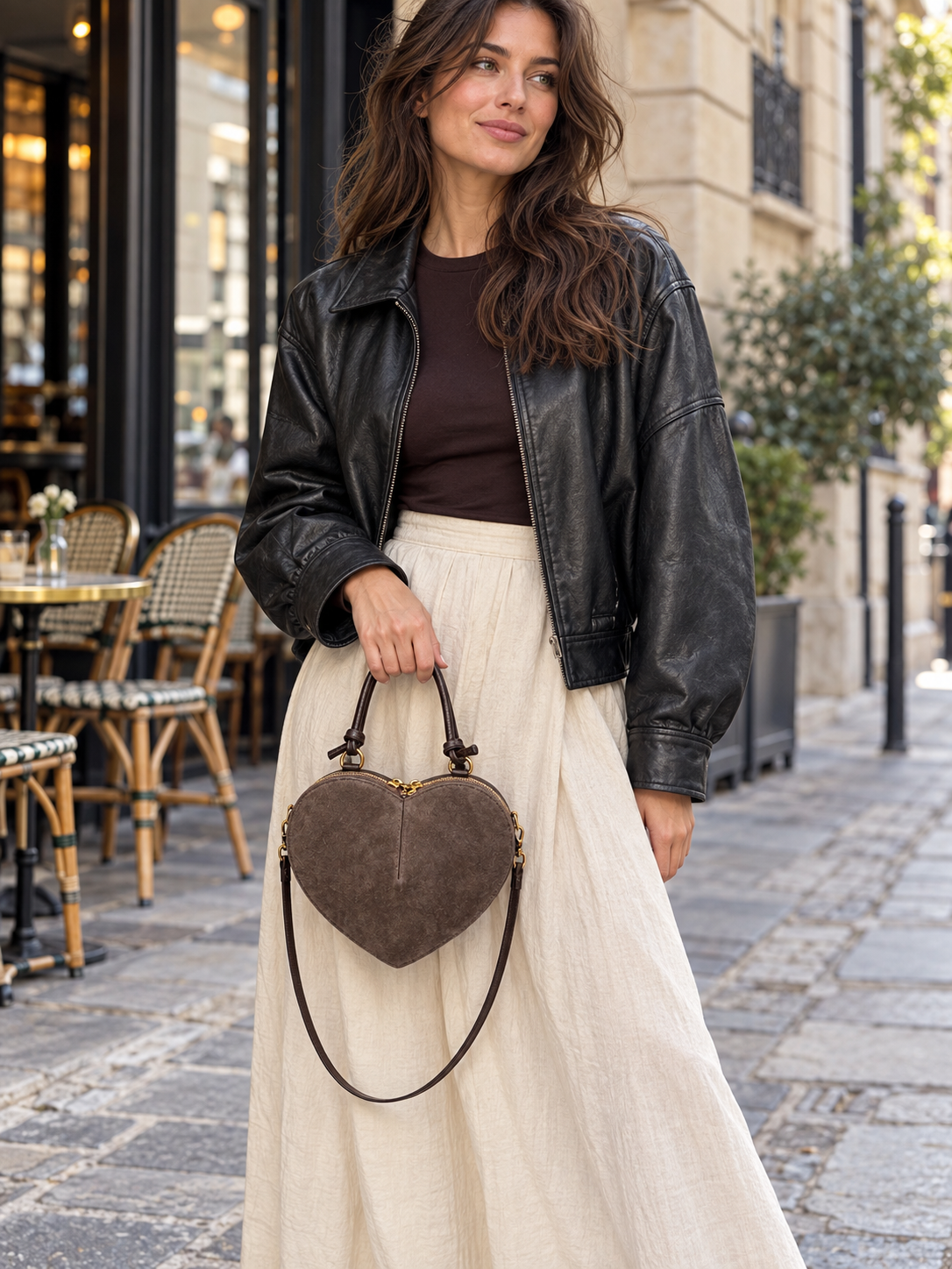 Wildledertasche in Herzform