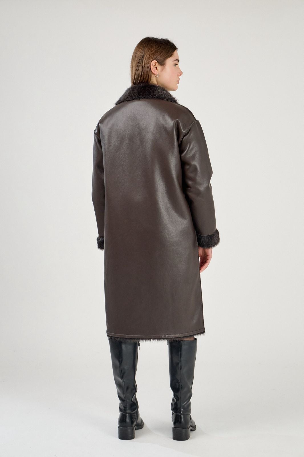 Langer Kunstledermantel (Wendemantel 2 Looks)