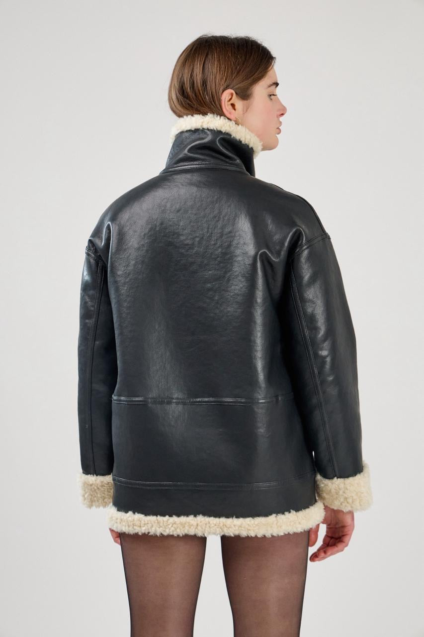 Aviator Jacke in Lederoptik mit Teddyfell