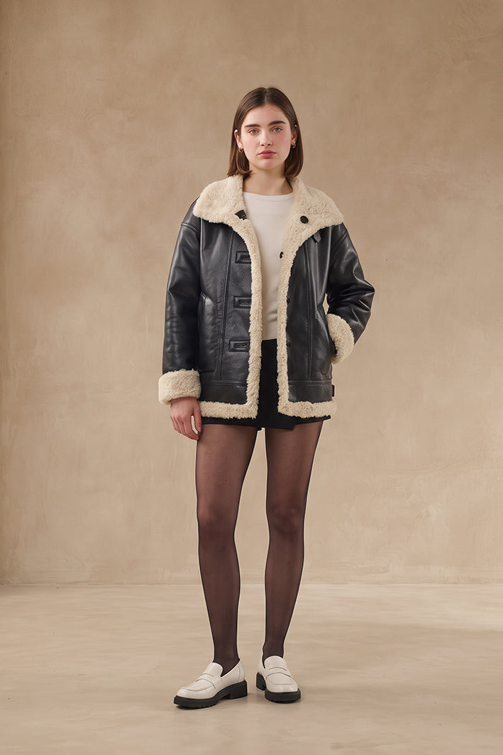 Aviator Jacke in Lederoptik mit Teddyfell