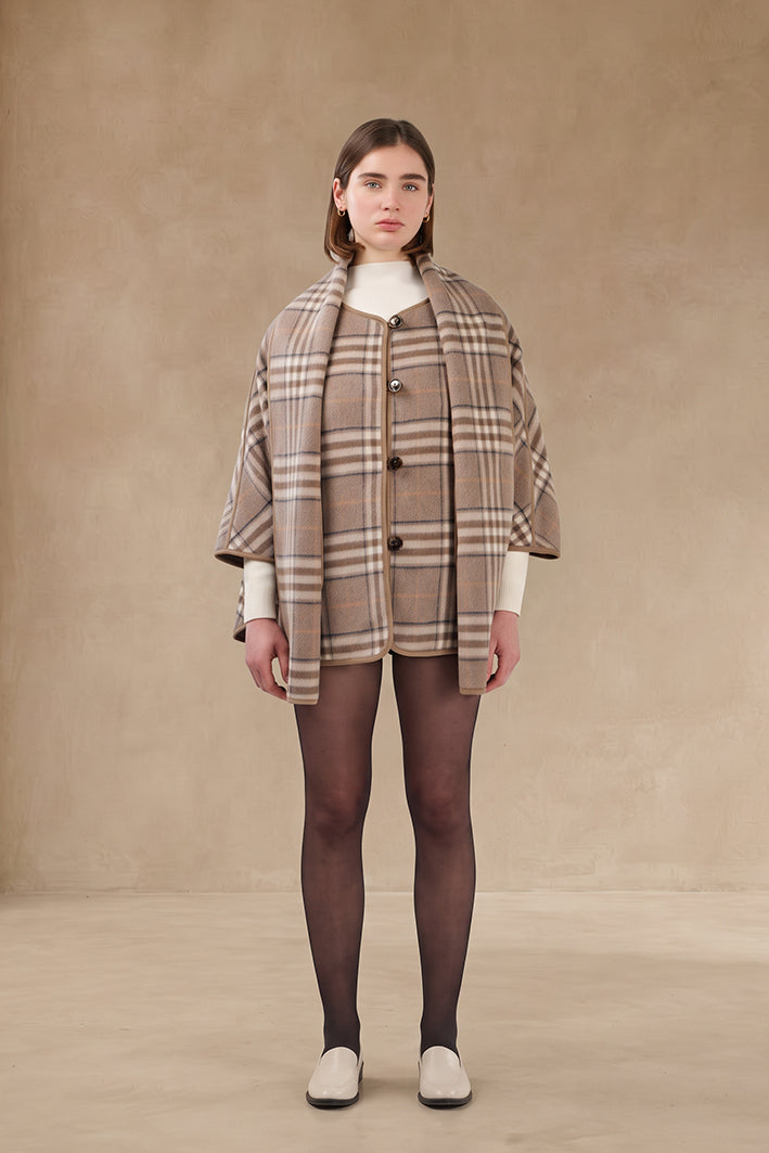 Cape - Wolljacke mit Schal OneSize in Taupe