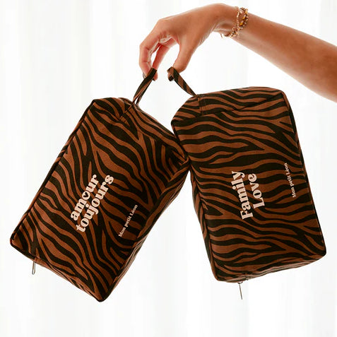 Kulturbeutel aus Baumwolle - Dunkles Zebra, amour toujours