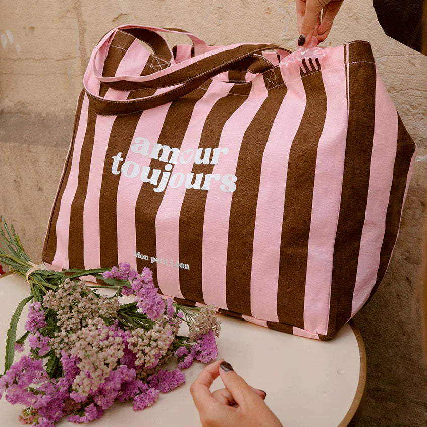Braun rosa Stripe shopper