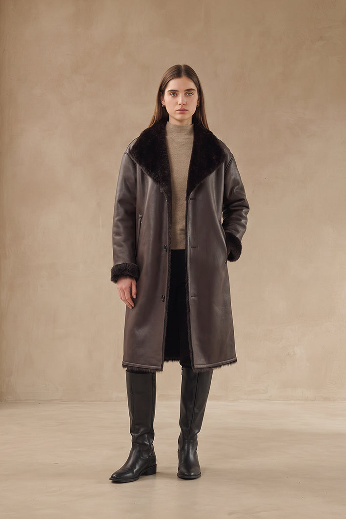 Langer Kunstledermantel (Wendemantel 2 Looks)