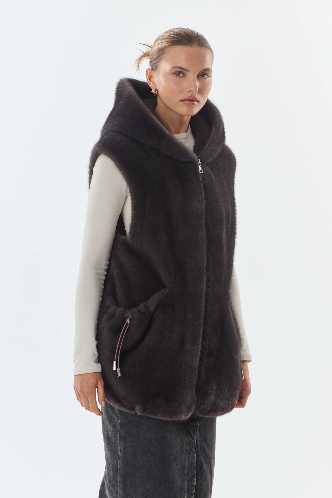 Maury Faux Fur Weste mit Kaputze