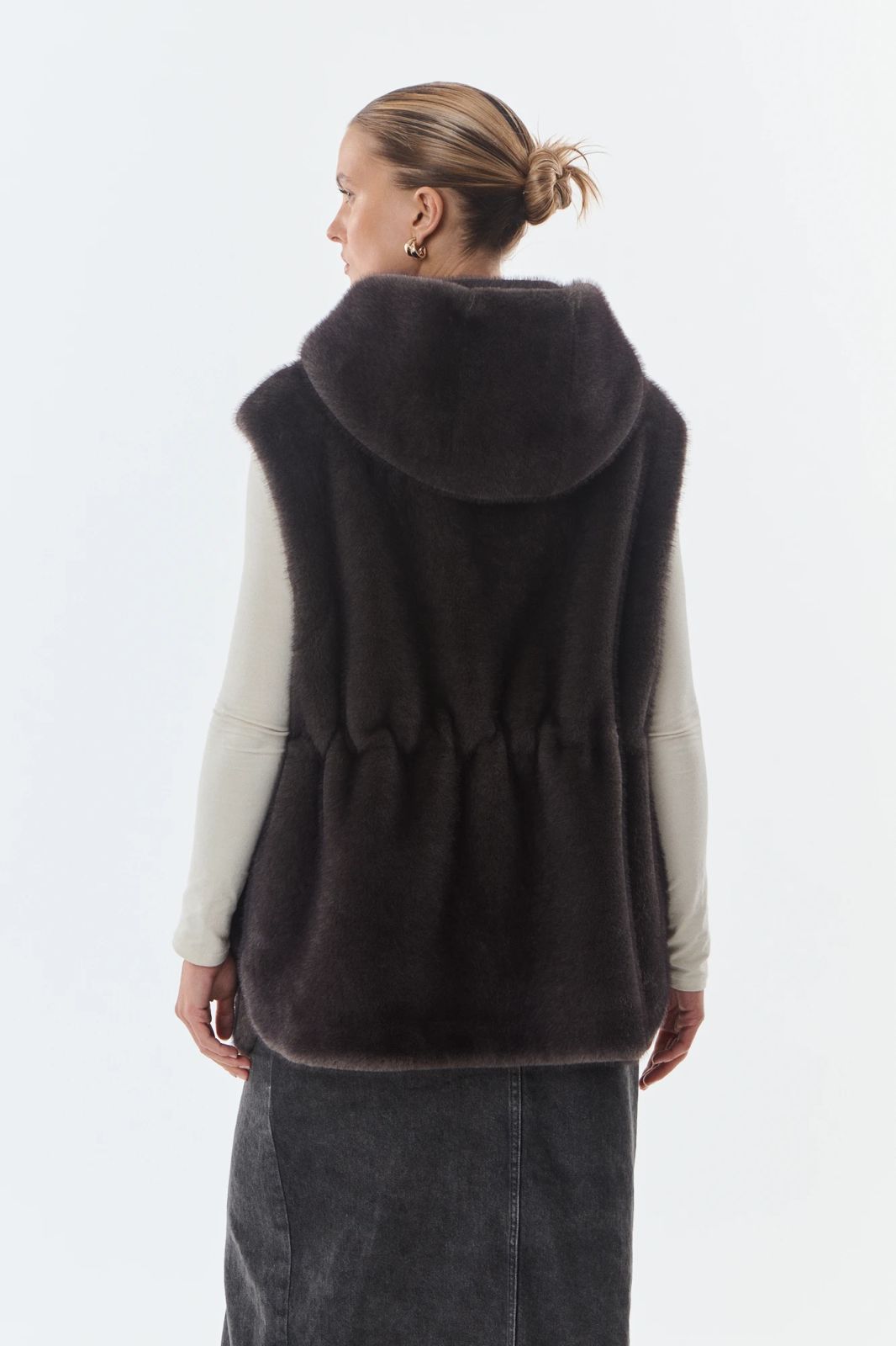 Maury Faux Fur Weste mit Kaputze