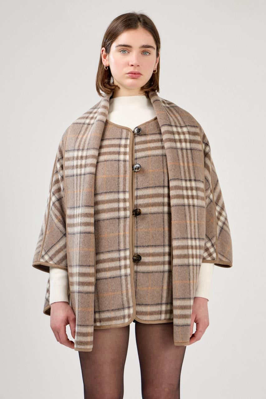 Cape - Wolljacke mit Schal OneSize in Taupe