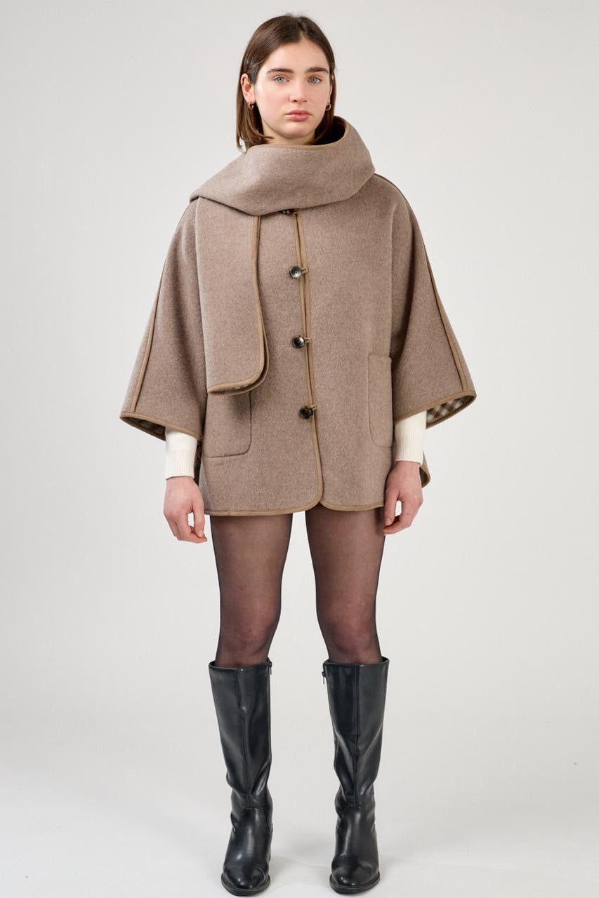 Cape - Wolljacke mit Schal OneSize in Taupe