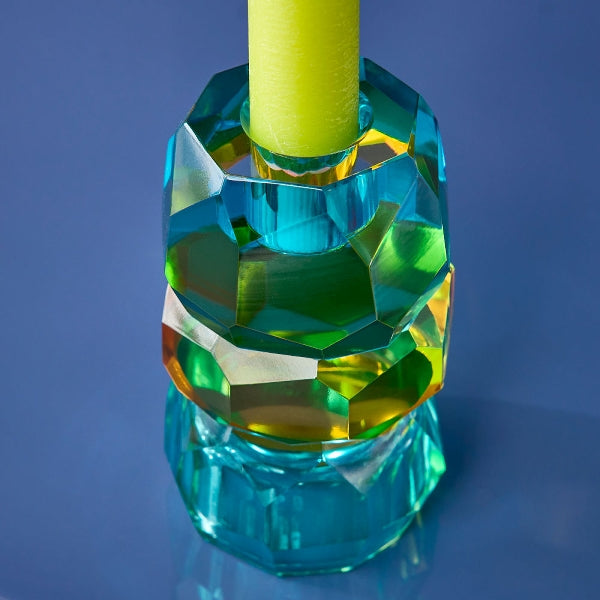 Kerzenhalter, türkis/gold/blau