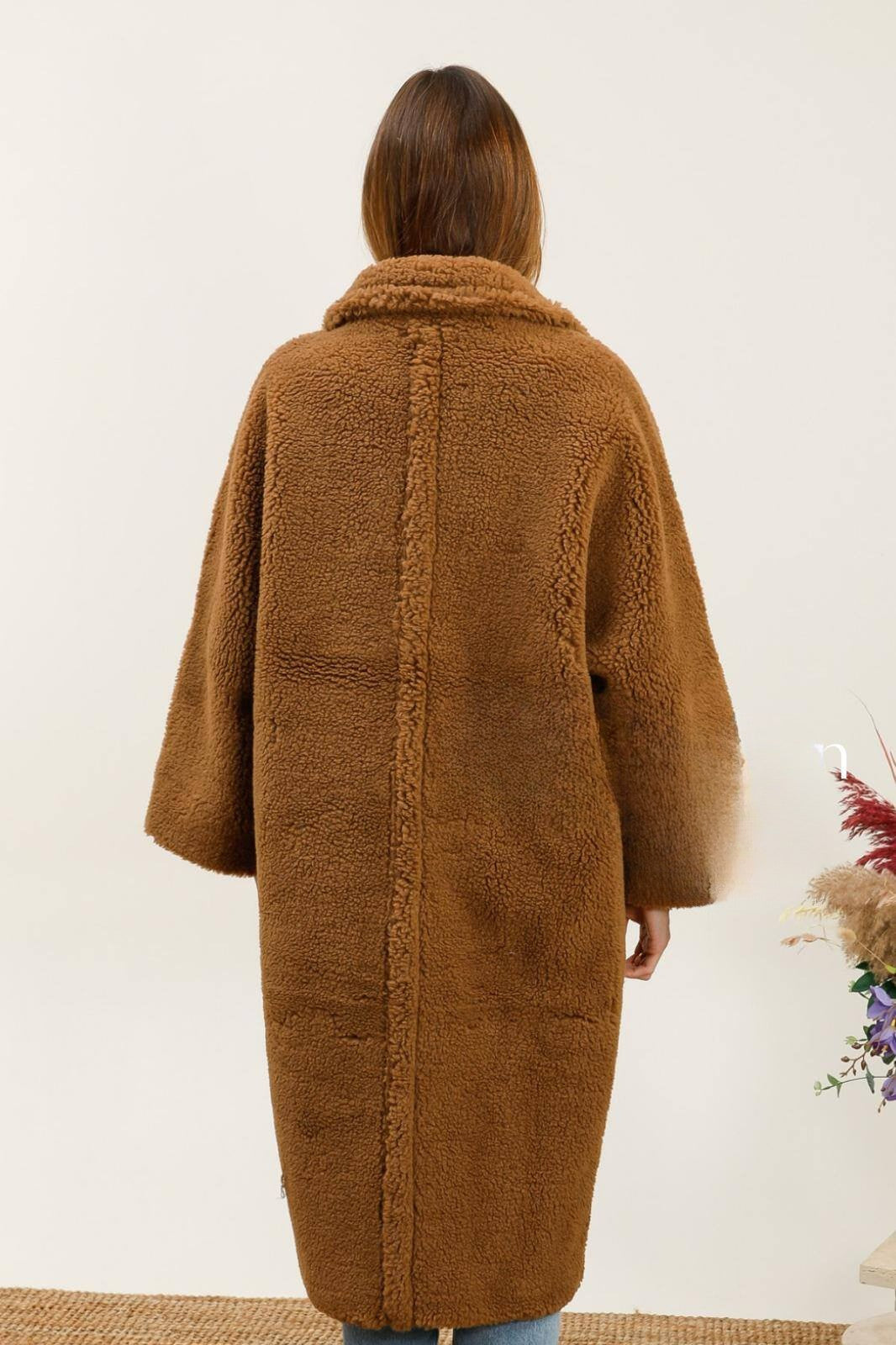 Langer Teddy Mantel mit Wildleder-Innenfutter