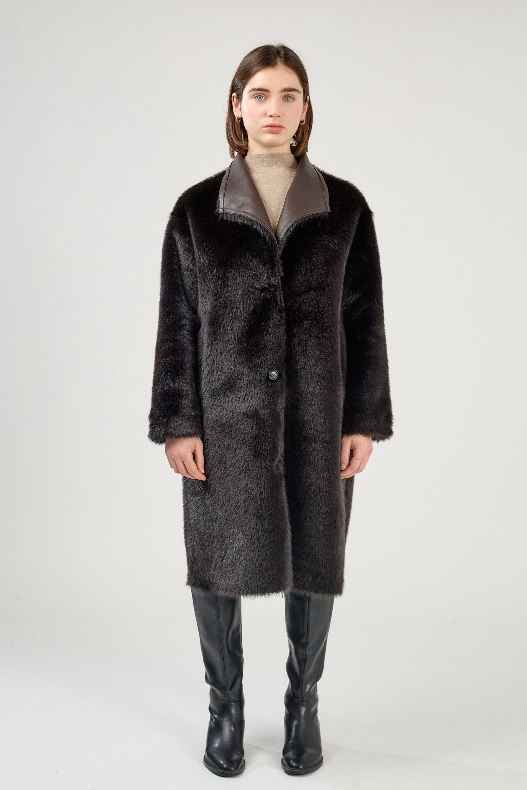 Langer Kunstledermantel (Wendemantel 2 Looks)