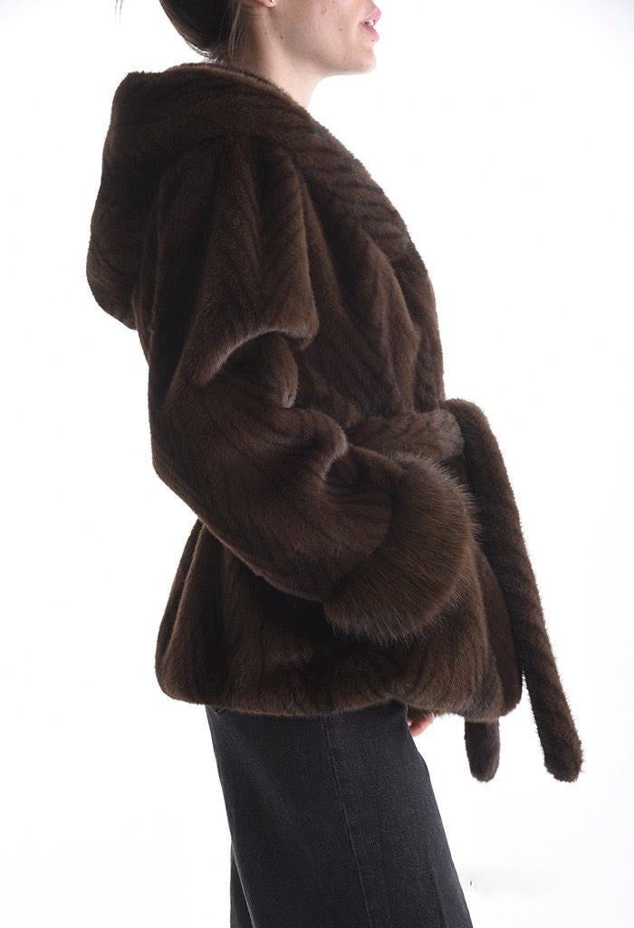 Kunstfell Mantel mit Kapuze kurz