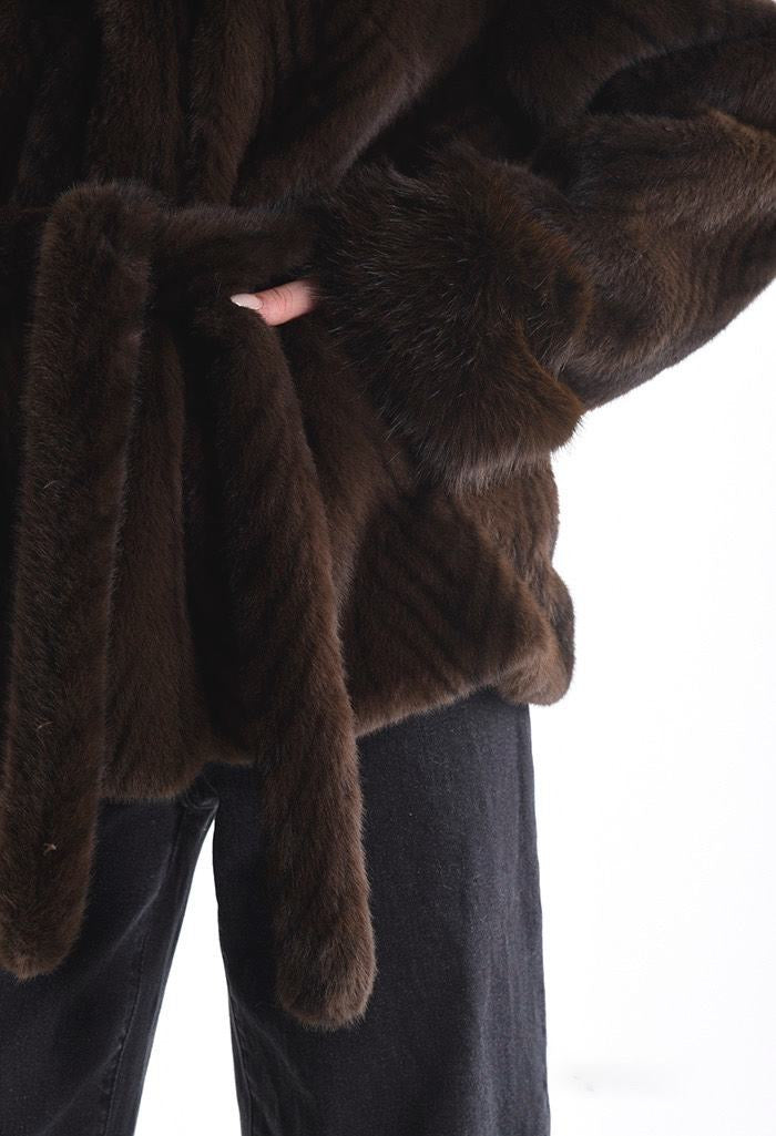 Kunstfell Mantel mit Kapuze kurz