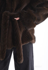 Kunstfell Mantel mit Kapuze kurz