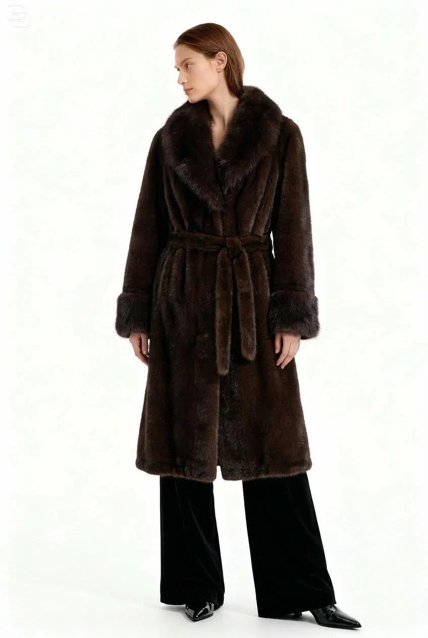 Kunstfell Mantel mit Kapuze lang