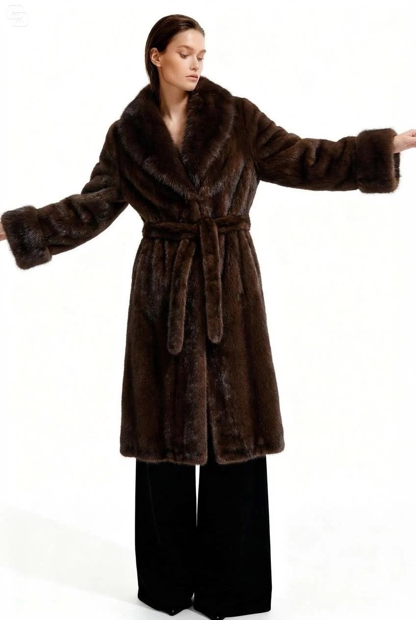 Kunstfell Mantel mit Kapuze lang