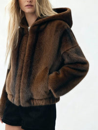 Kunstfell Bomberjacke mit Kapuze