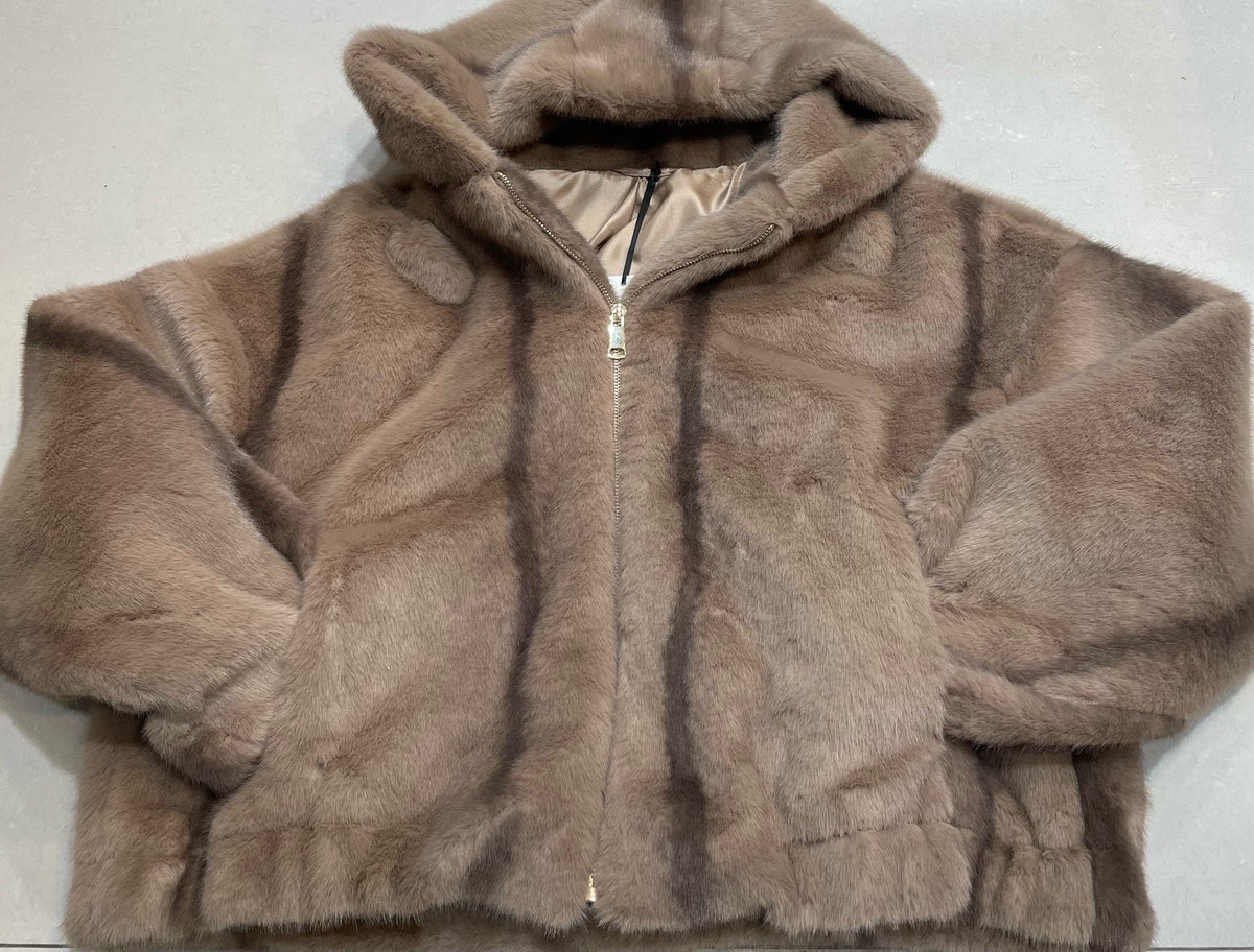 Kunstfell Bomberjacke mit Kapuze