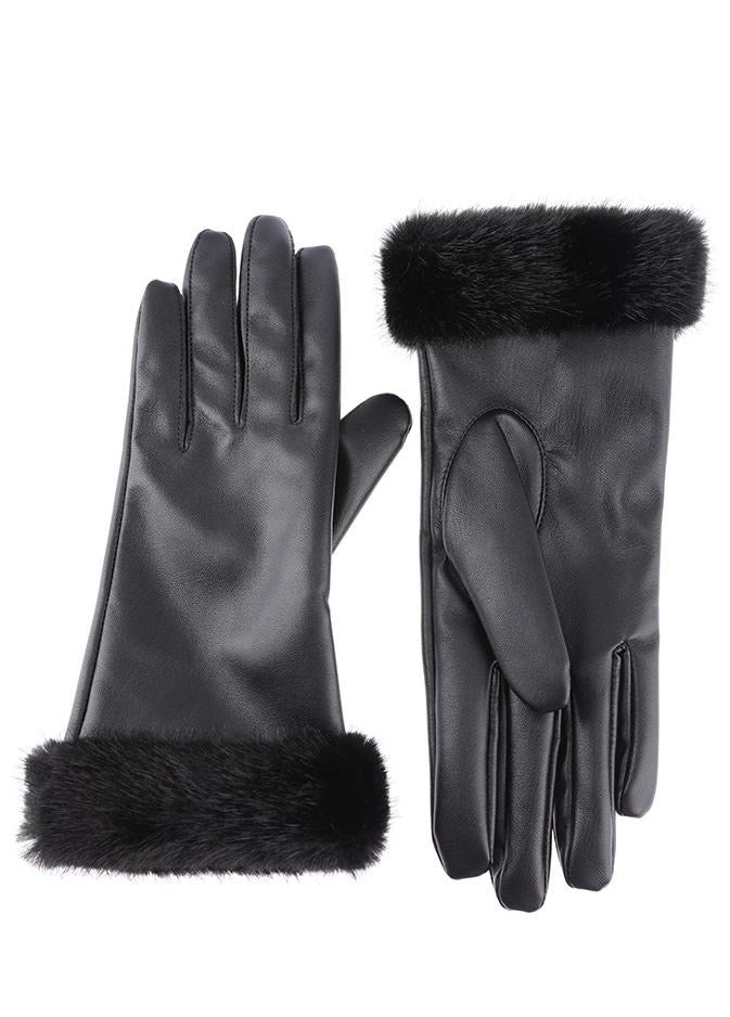 Kunstleder Handschuhe mit Fellbesatz