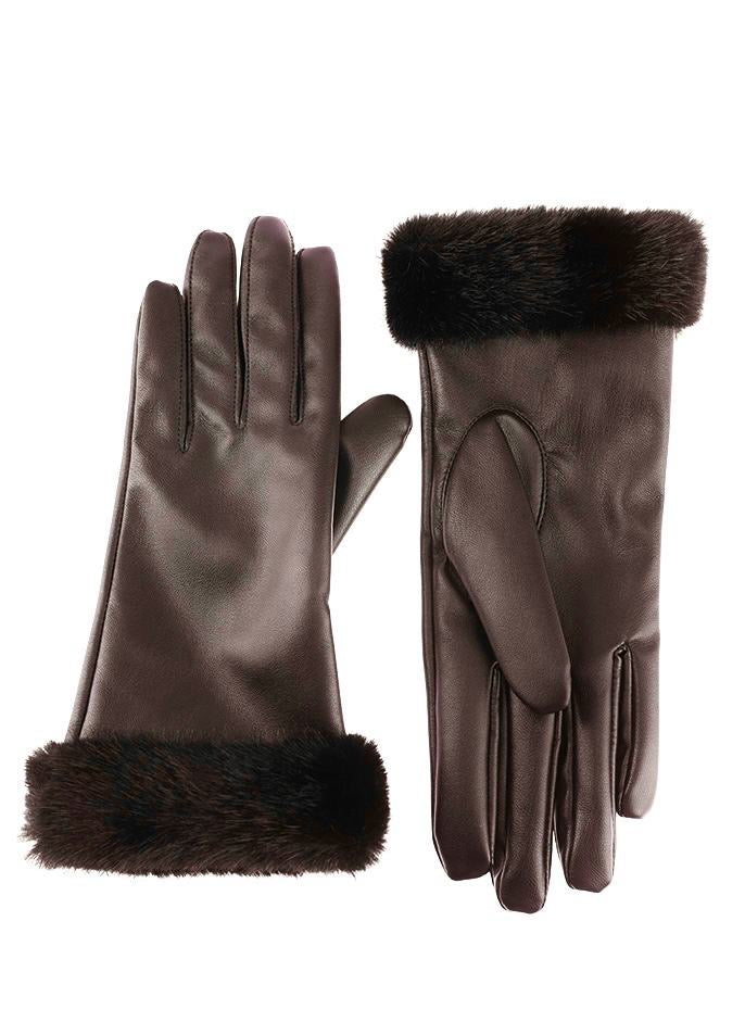 Kunstleder Handschuhe mit Fellbesatz