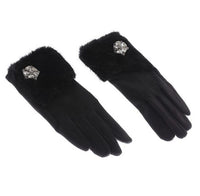 Kunstfell Handschuhe mit Brosche