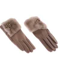 Kunstfell Handschuhe mit Brosche