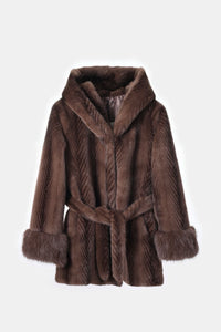 Kunstfell Mantel mit Kapuze kurz