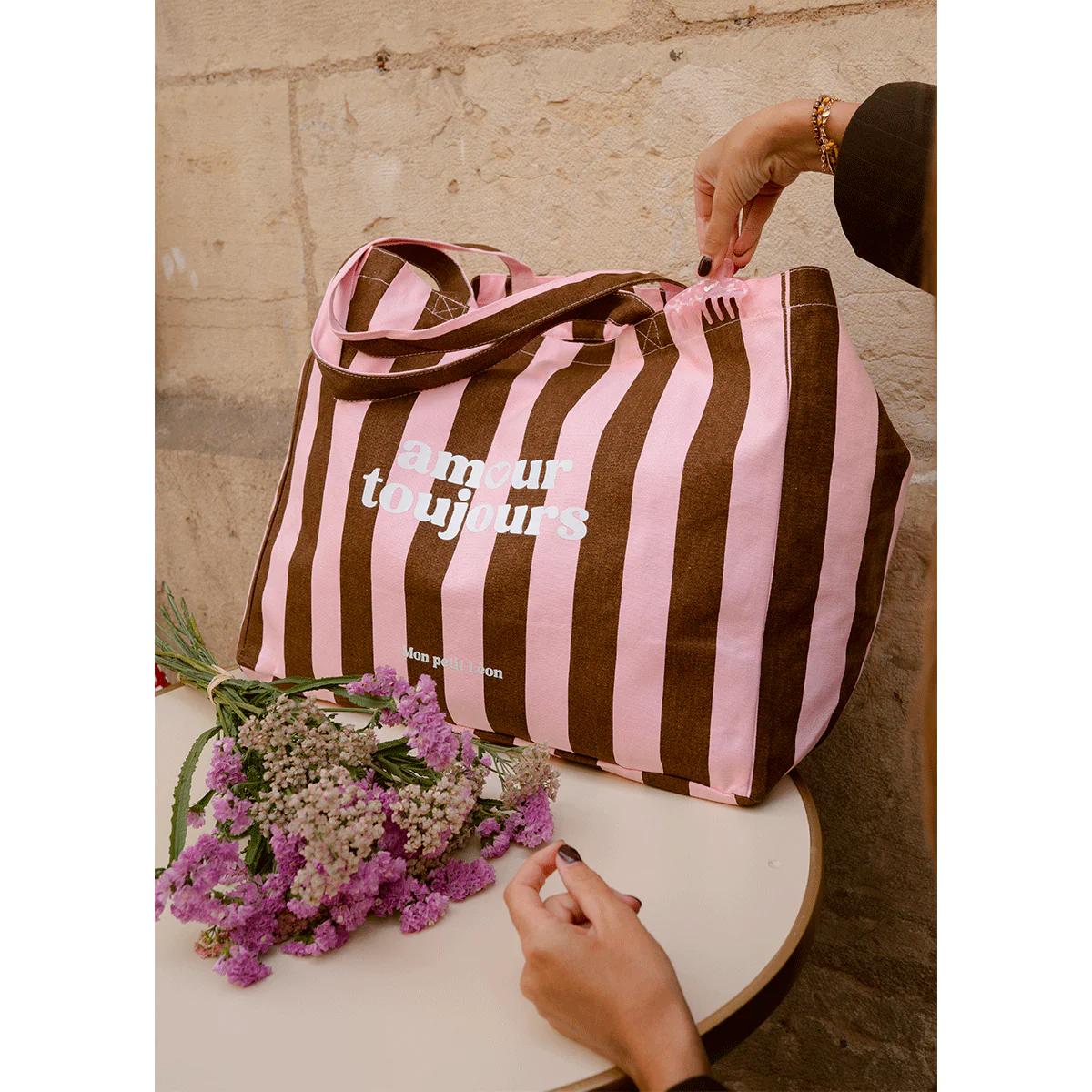 Braun rosa Stripe shopper