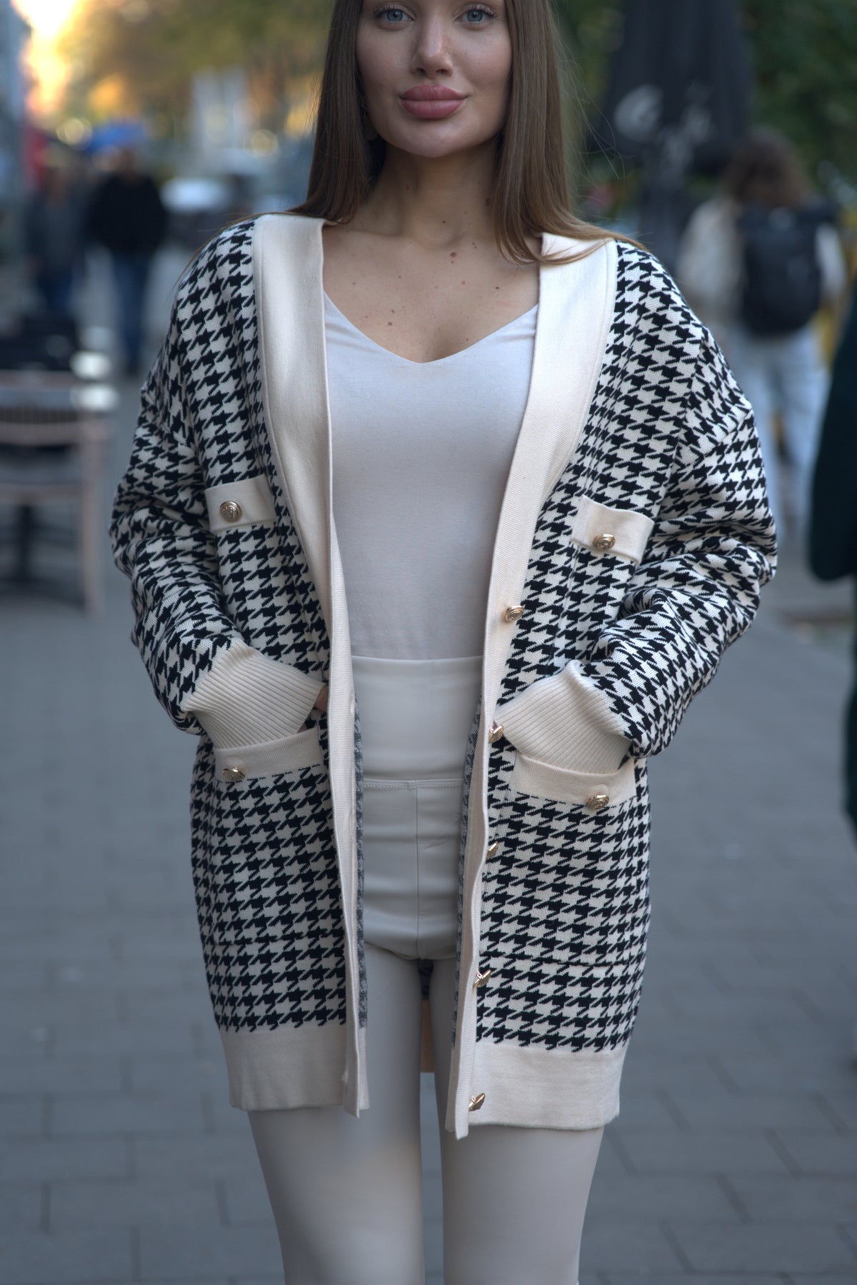 Cardigan mit Hahnentrittmuster