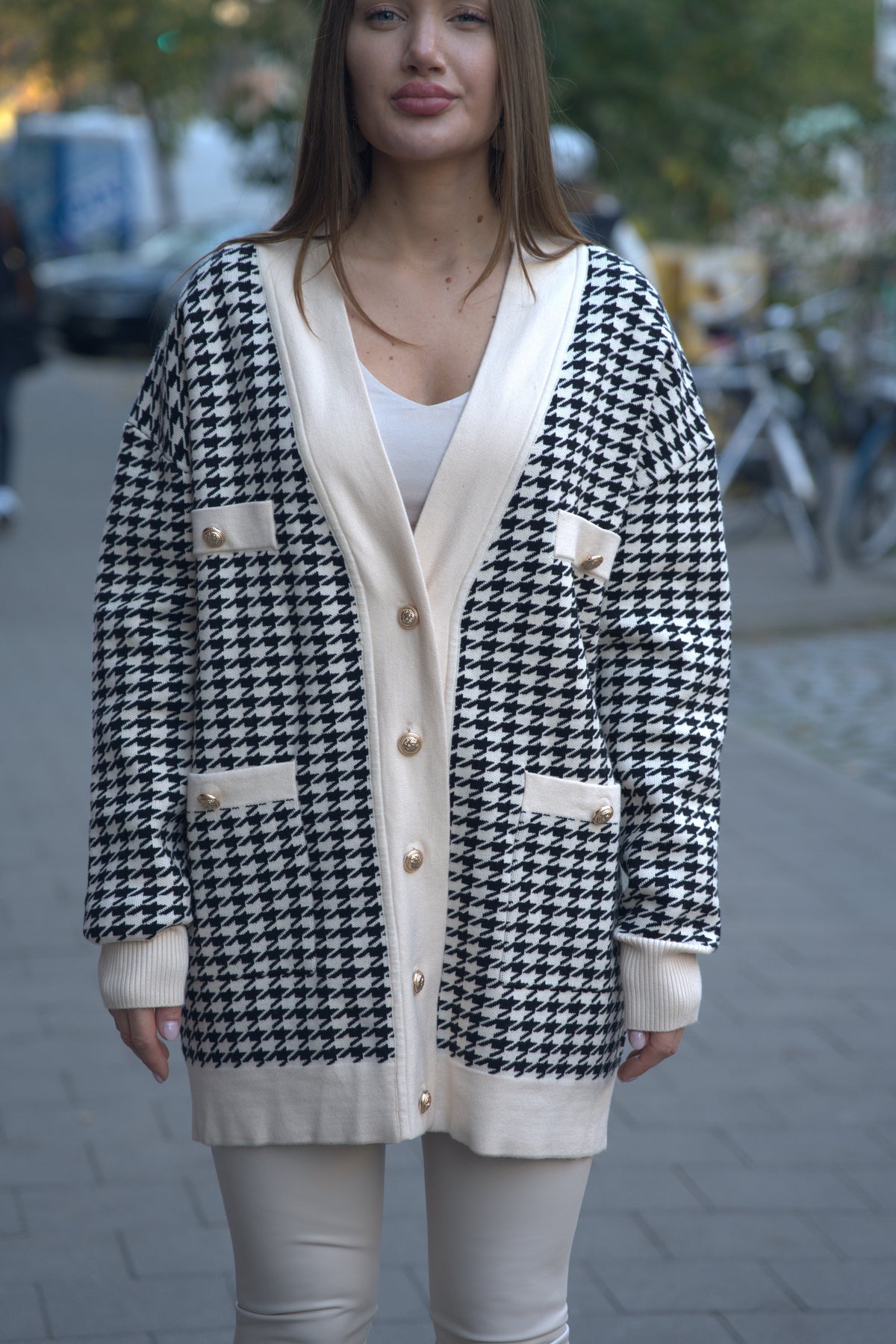 Cardigan mit Hahnentrittmuster