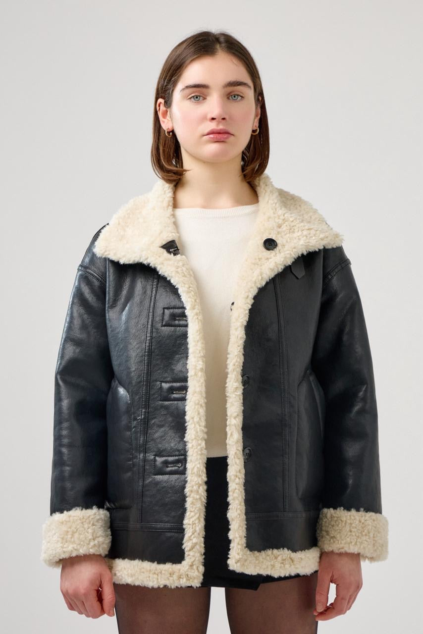 Aviator Jacke in Lederoptik mit Teddyfell