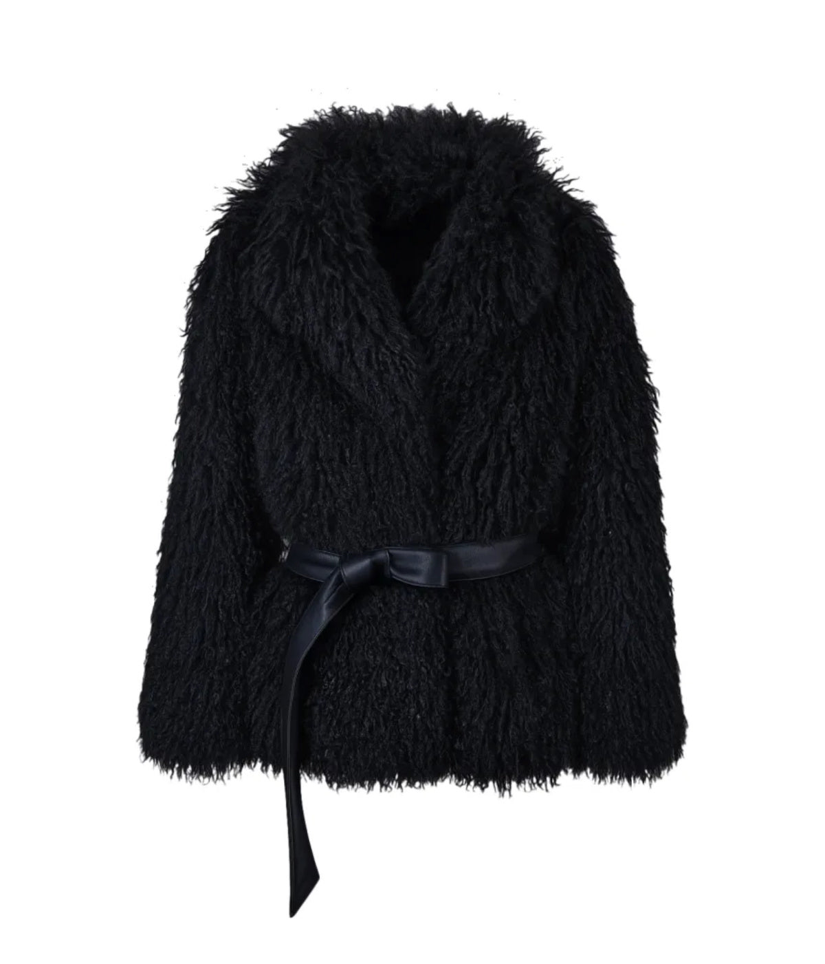 Shaggy Kunstfell Jacke mit wendbarem Gürtel