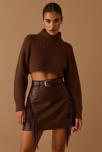 Minirock mit Fransen in Lederoptik