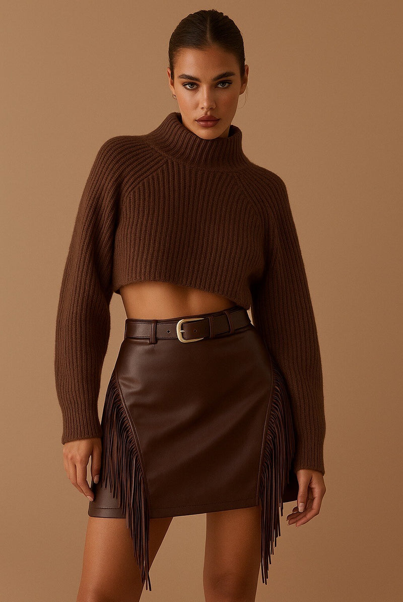 Minirock mit Fransen in Lederoptik